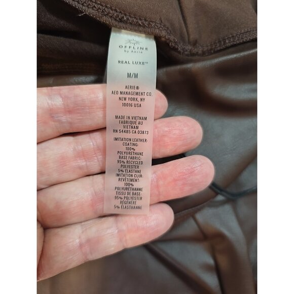 Offline By Aerie Real Luxe Faux Leather Leggings Brown Size M New - Picture 6 of 14
